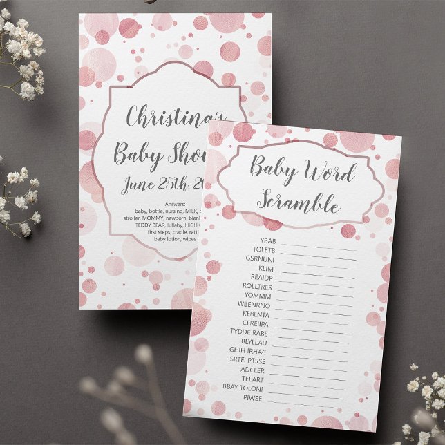 Baby Word Scramble Pale Pink Rose Gold Shower Game (Creator Uploaded)