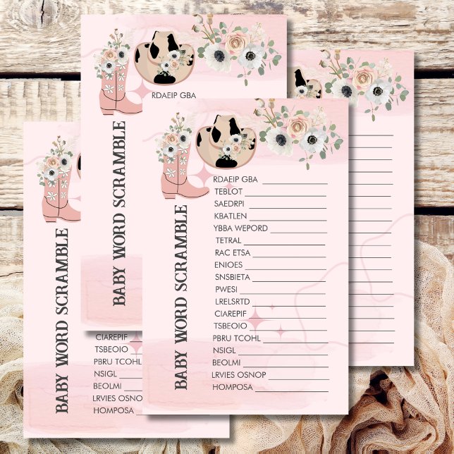 Baby Word Scramble Saddle Up Western Cowgirl Theme (Creator Uploaded)