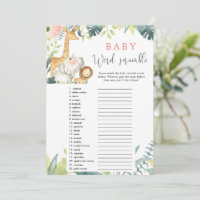Baby word scramble safari baby shower game