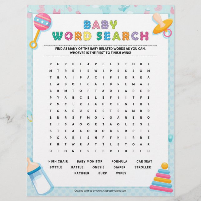 Baby Word Search [Baby Basics Blue] Custom Letterhead (Front)