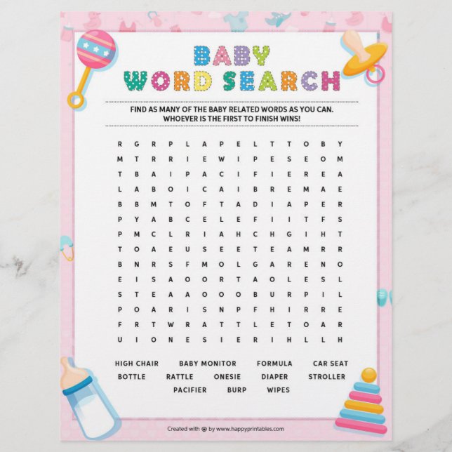 Baby Word Search [Baby Basics Pink] Custom Letterhead (Front)