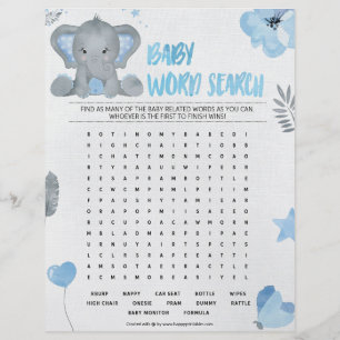 Baby Word Search [Baby Elephant [Blue] Custom Letterhead