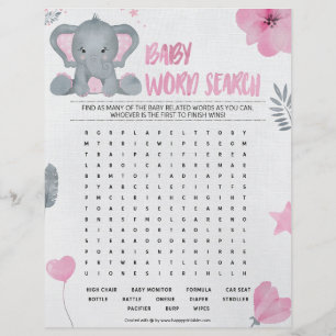 Baby Word Search [Baby Elephant [Pink]] Custom Letterhead