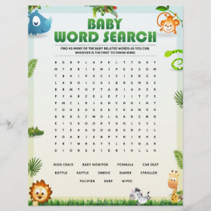 Baby Word Search Baby Shower Game [Animal Theme] Custom Letterhead