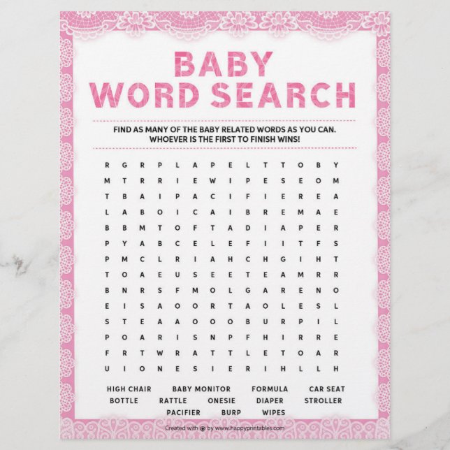 Baby Word Search [Luxury Lace [Pink]] Custom Letterhead (Front)