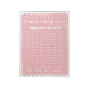 Baby Word Search Pink Papel Picado Baby Shower Notepad