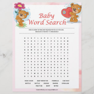 Baby Word Search [Teddy Bears] Custom Letterhead