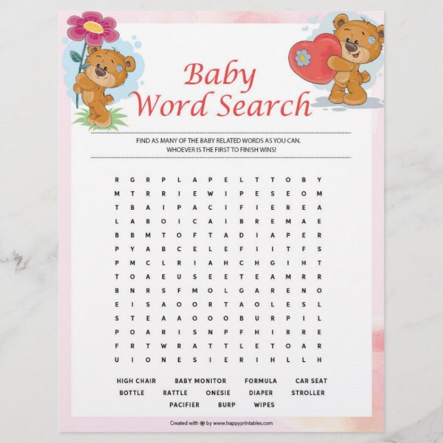Baby Word Search [Teddy Bears] Custom Letterhead (Front)