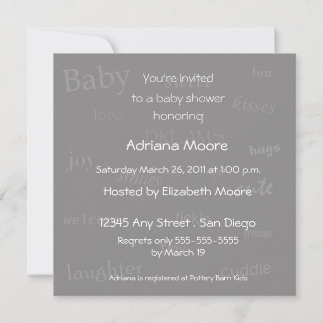 Baby Words Baby Shower Invitation-grey Invitation (Front)