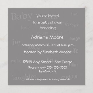 Baby Words Baby Shower Invitation-grey Invitation