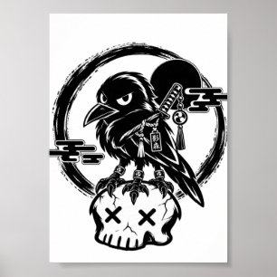 Baby Yatagarasu (Three legged crow) On Skull Poster