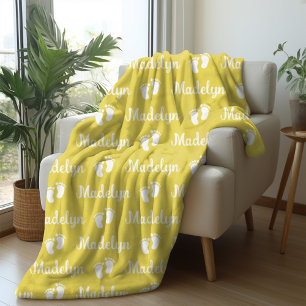 Baby Yellow Calligraphy Personalised Repeat Name Fleece Blanket