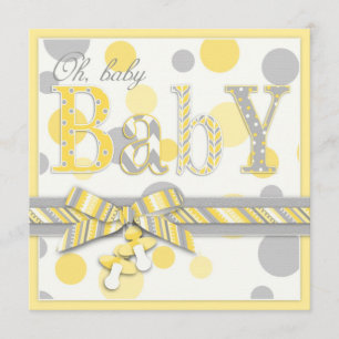 Baby Yellow Grey Dots Baby Shower Invitation
