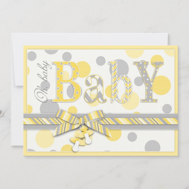 Baby Yellow Grey Dots Baby Shower Invitation (Front)