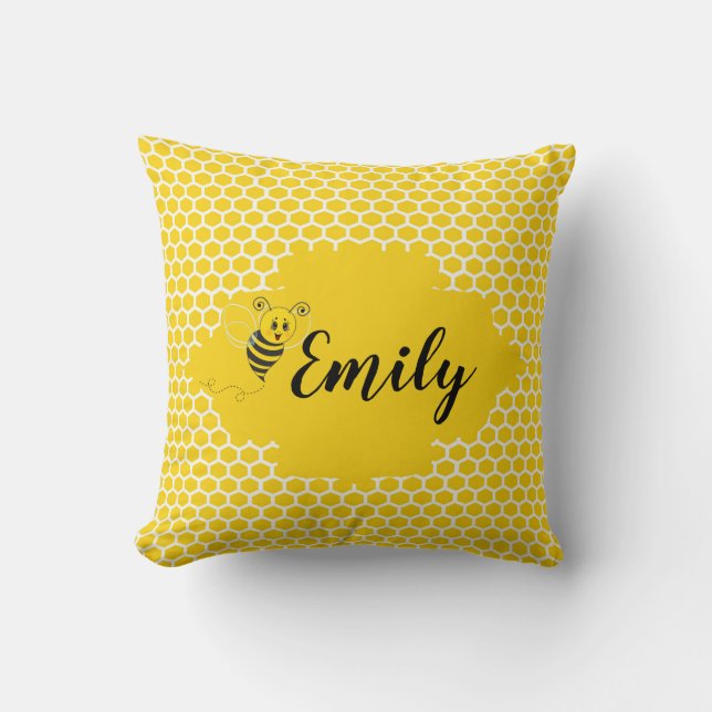 Baby Yellow White Bumble Bee Honeycomb Honey Cushion (Front)