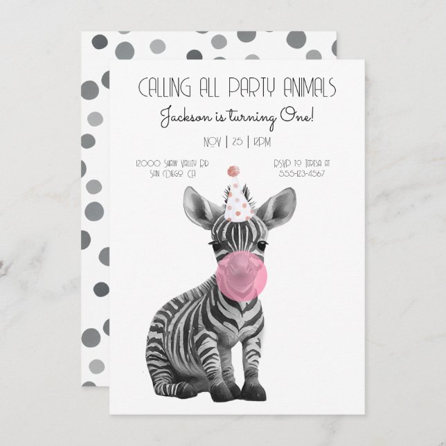 Baby Zebra black and white Birthday Invitation (Front/Back)