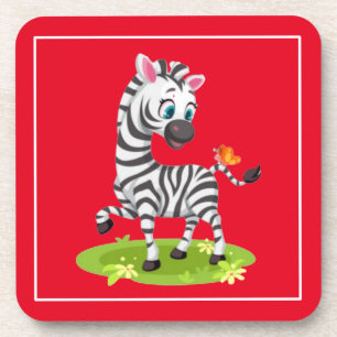 Baby Zebra Drawing Playing with Butterfly-23960 Coaster