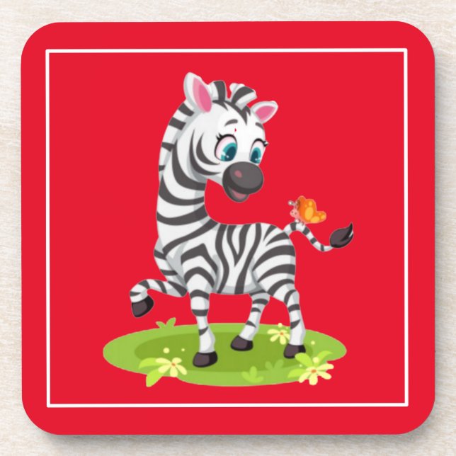 Baby Zebra Drawing Playing with Butterfly-23960 Coaster (Front)