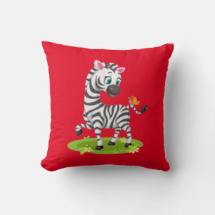 Baby Zebra Drawing Playing with Butterfly-23960 Cushion