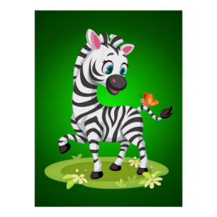 Baby Zebra Drawing Playing with Butterfly-23960 Poster