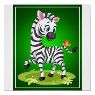 Baby Zebra Drawing Playing with Butterfly-23960 Poster