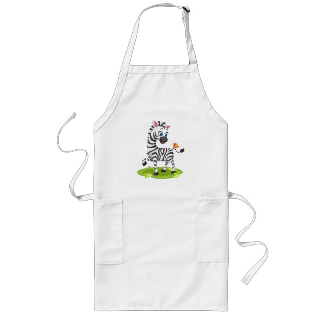 Baby Zebra Drawing Playing with Butterfly Long Apron (Front)