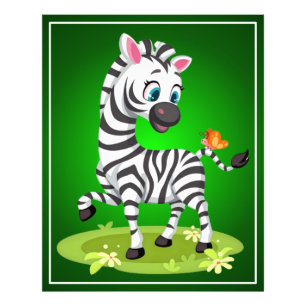 Baby Zebra Drawing Playing with Butterfly Photo Print