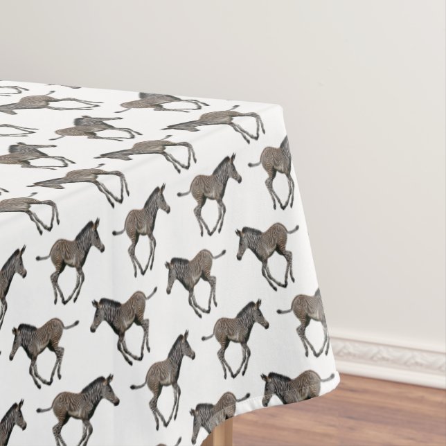 Baby Zebra Frenzy Tablecloth (White) (In Situ)
