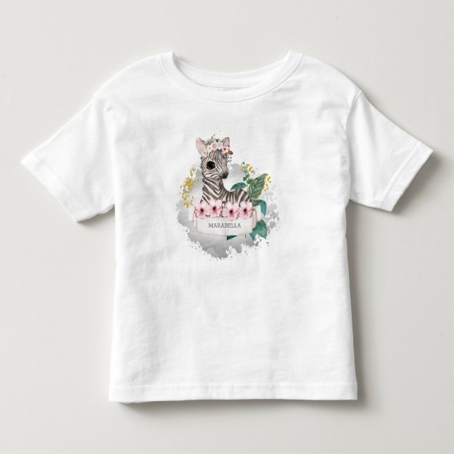 *~* Baby Zebra Name Flowers Jungle Sweet Girl Toddler T-Shirt (Front)