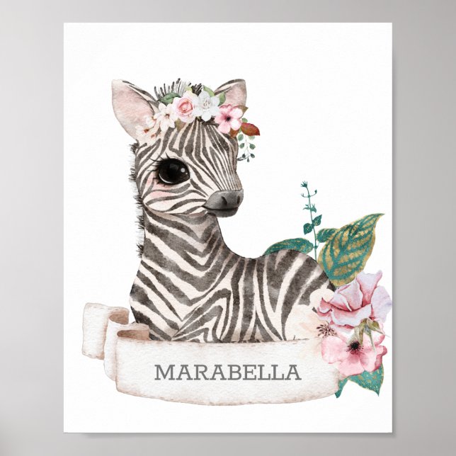 *~* Baby Zebra Name Nursery Girl Jungle Sweet Poster (Front)