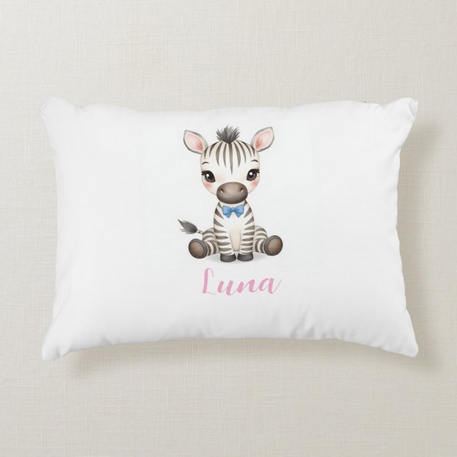 Baby Zebra Nursery Lumbar Pillow | Custom Name (Front)
