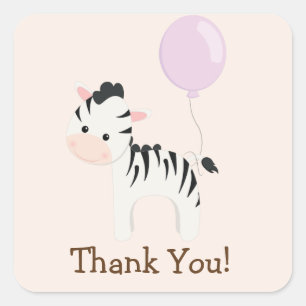 Baby Zebra, Purple, Jungle Animal Thank You Square Sticker