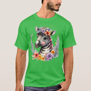 Baby Zebra Safari Animal Watercolor Floral T-Shirt