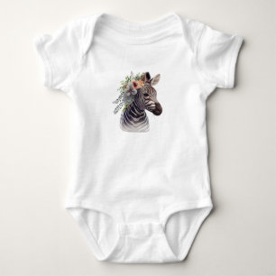 Baby Zebra with Flowers Bodysuit