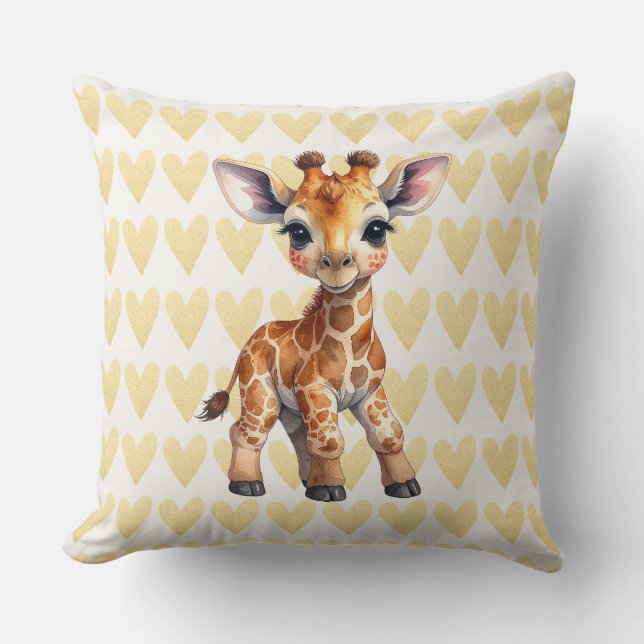 Baby Zebra with gold heart background Cushion (Front)