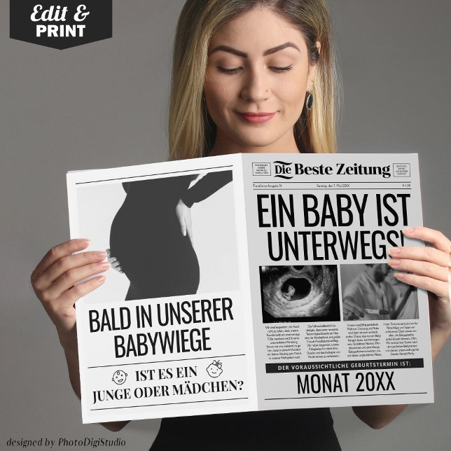 Baby Zeitung Schwangerschaft Verkünden in Deutsch Card (Zeitung Schwangerschaft Verkünden)