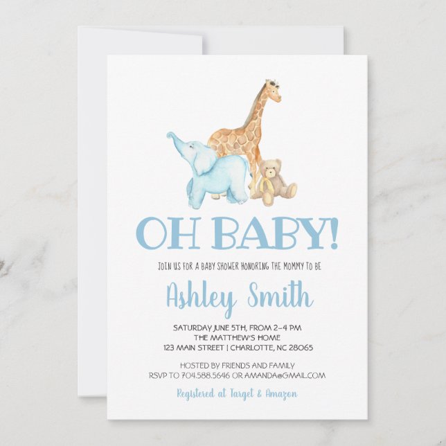 Baby zoo animal baby shower invitation (Front)