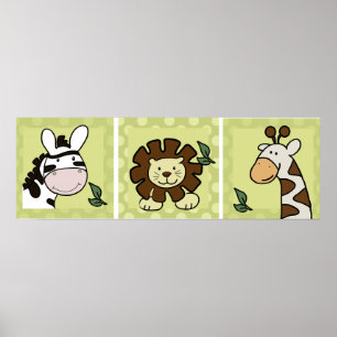 Baby Zoo Animals Giraffe Zebra Lion set of 3 Poster