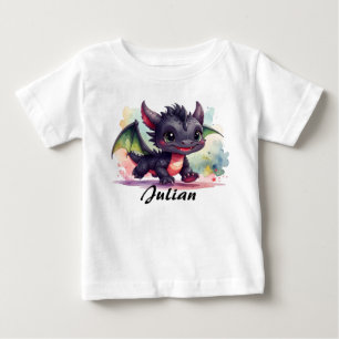 Babydrache rennt freudig, wasserfarben baby T-Shirt