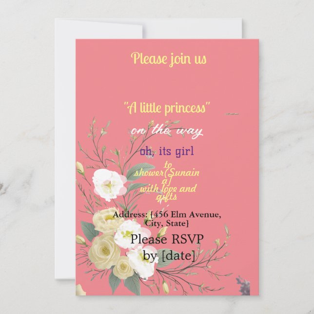 BABYgirl SHOWER pink  FLORAL ART Invitation (Front)