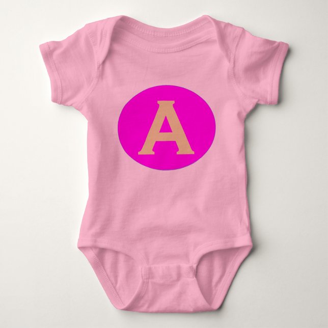 Babygrow. Design: Initial A - Pink background. Baby Bodysuit (Front)