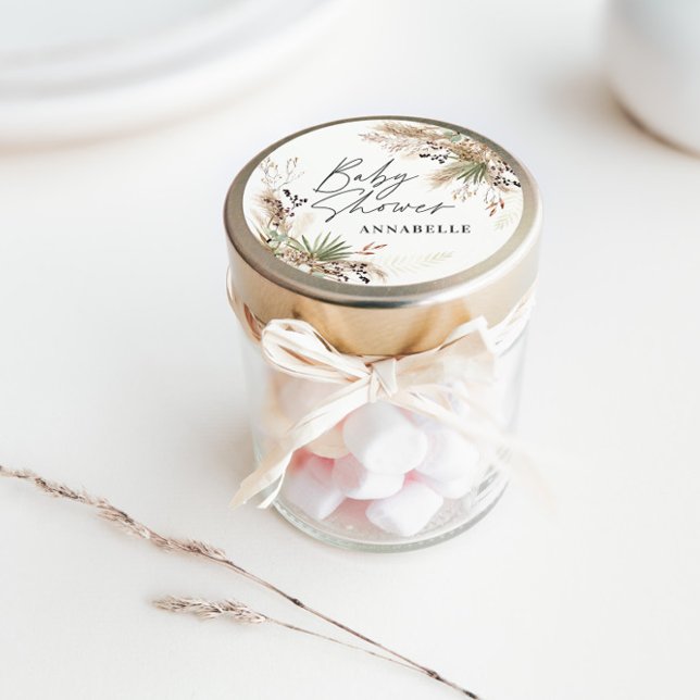 Babyl shower pampas grass modern black elegant classic round sticker (Creator Uploaded)