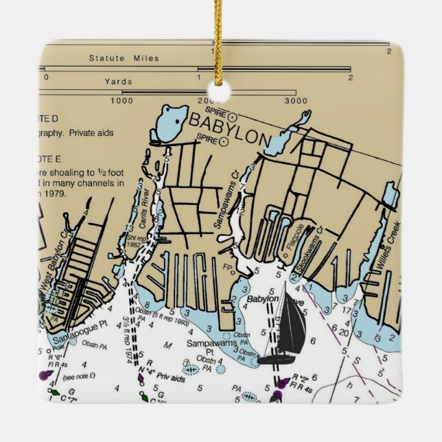 Babylon NY Nautical Chart Ceramic Ornament (Back)