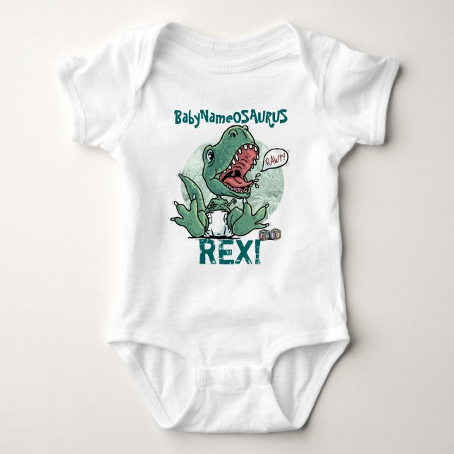 BabyNameosaurus Rex Edit with your Babys name! Baby Bodysuit (Front)