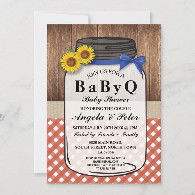 BABYQ Baby Shower BBQ Party Couples Jar Red Invite (Front)