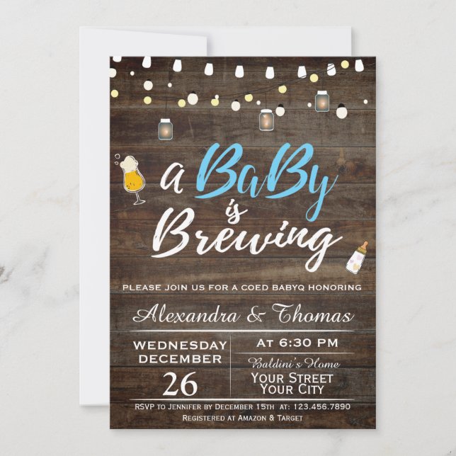 BabyQ BBQ Baby Brewing Shower Invitation (Front)