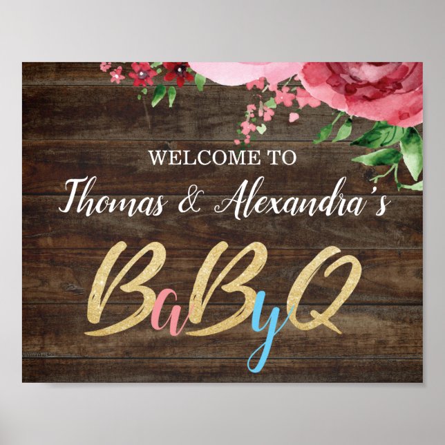 BabyQ BBQ Baby Shower Welcome Sign Wood (Front)