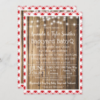 BabyQ BBQ Wood Rustic Red Gingham Baby Shower Invitation