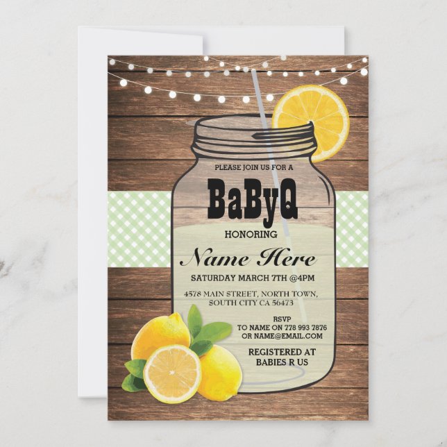 BaByQ Gender Reveal Baby Shower Green Check Invite (Front)