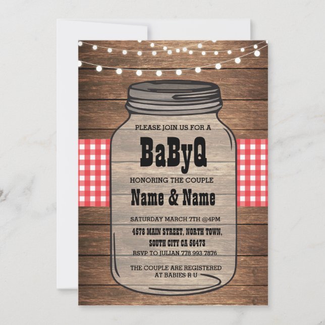 BaByQ Gender Reveal Baby Shower Red Check Invite (Front)